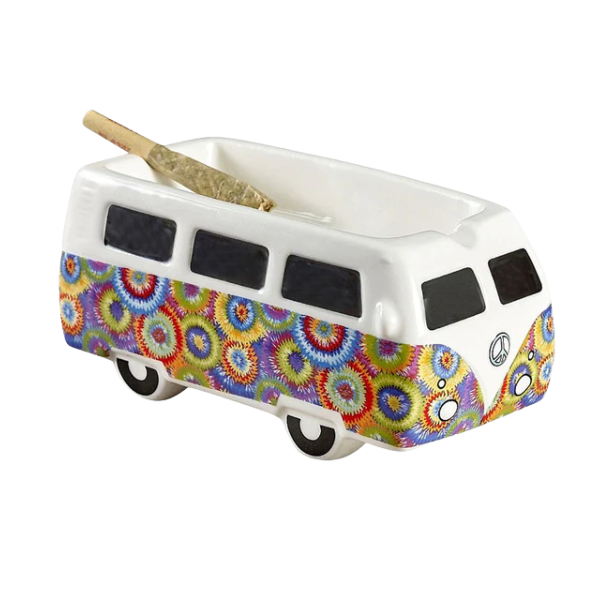 Vintage Hippie Bus Ceramic Ash Tray 5.25in / Tie Dye